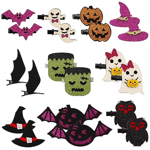 Halloween Hair Clips Set - Ghost Pumpkin Bat Witch Hat 20 Pack - Variation A