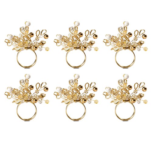 DII Gold Beaded Cluster Napkin Ring Set - 4 Inch Diameter, 6 Pieces