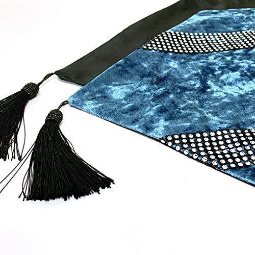 Light Blue Sequin Rhinestone Table Runner 13x84 Inches for Elegant Party Decor