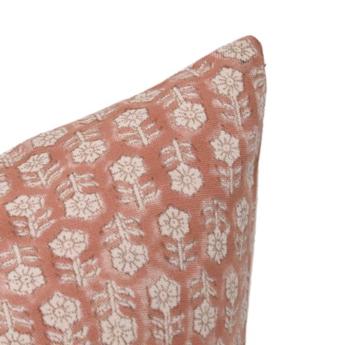 Orange Handmade Block Print Pillow Cover 22x22 Inch Cotton Cushion for Sofa Bed Decor - Tulsi Buti