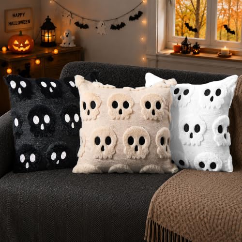 Halloween Pillow Covers 20x20 Inch Set of 2 White Skeletal Decor Plush Faux Fur