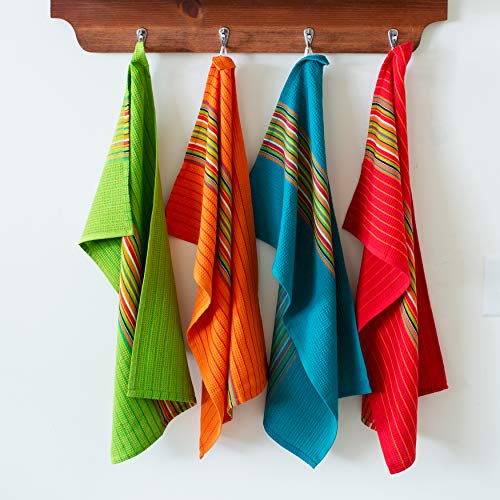 Cotton Craft Salsa Stripe Kitchen Towels Set - 12 Pack Multi-Color 16x28 Inches