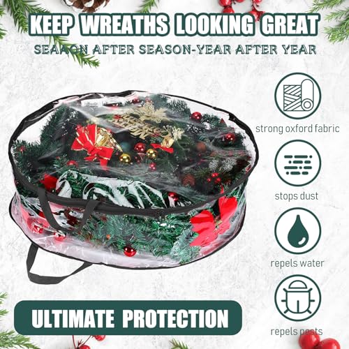 Wreath Storage Bags 30 Inch - Clear & Black, 10 Pack with Dual Zippers