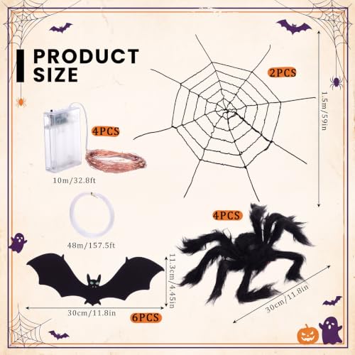 Halloween LED String Lights with Spiders and Bats Indoor Decor Set - 17 Pieces