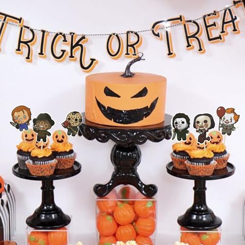 Dark Colors Halloween Cupcake Toppers 36Pcs - Spooky Party Cake Decorations