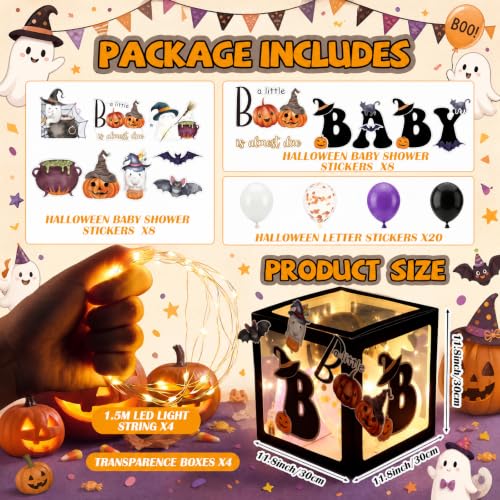 Halloween Baby Shower Decorations Set with Balloons, LED String Lights & Boxes