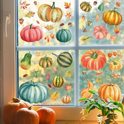 Fall Pumpkin Window Clings - 6 Sheets, 57 Pieces Autumn Decor - Variation of THIS listing