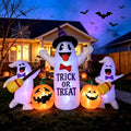 8FT Halloween Inflatable Ghosts with Broom & Pumpkins LED Yard Decor - Black & White