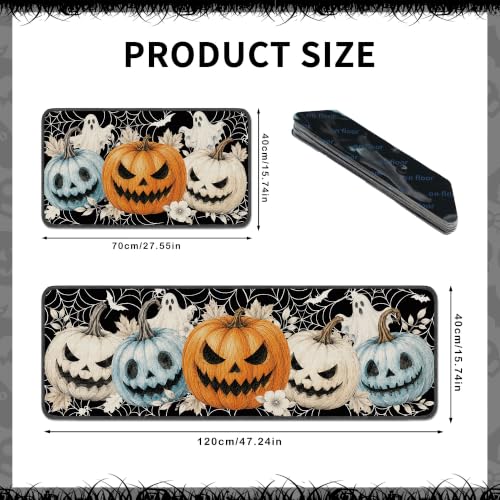 Halloween Kitchen Rugs Set - Spooky Jack O Lantern Web Floor Mats - Pumpkin Web Variation