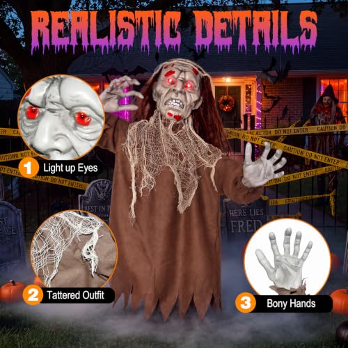 Halloween Creepy Animatronic Zombie Groundbreaker Outdoor Decor with Light-Up Eyes & Spooky Sound