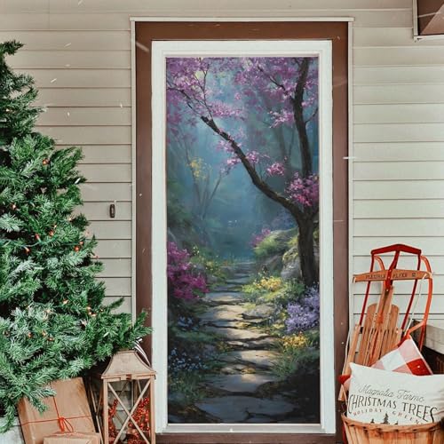 Burbuja Forest Path Door Cover - Stretch Fabric Holiday Porch Decor 35x79 in Variation of THIS listing