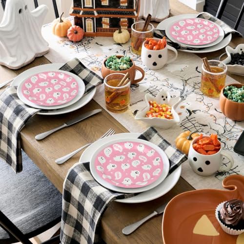Pink Ghost Halloween Paper Plates 9 Inch Disposable Party Tableware - 40 Pack