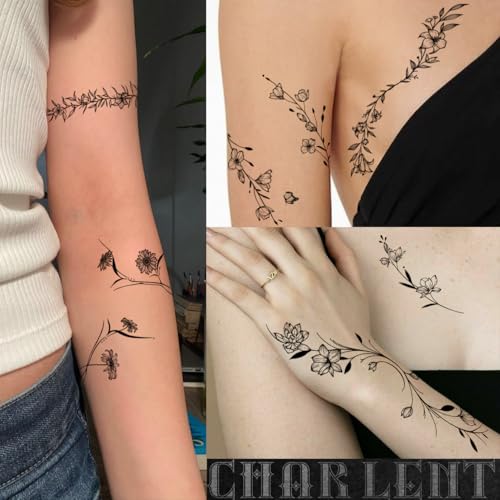 Floral Temporary Tattoos for Women - Waterproof Fake Body Art Set, 49 Pcs