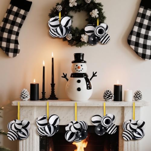 Black and White Christmas Ball Ornaments Set - 24 Pcs, Shatterproof, Classic Style