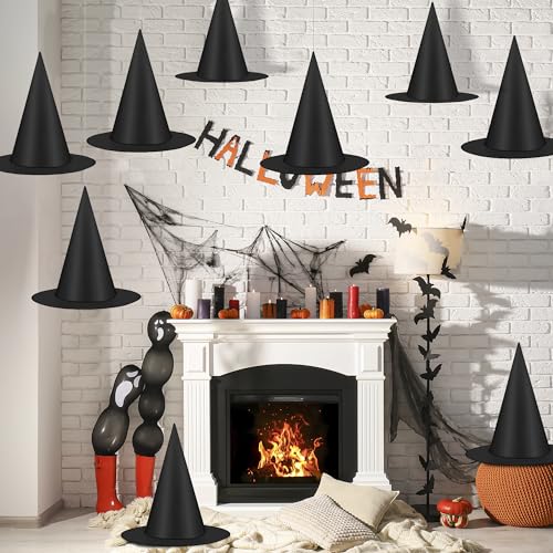 48 Pcs Halloween Witch Hats Set - Black Hanging Decorations with Nylon Cord