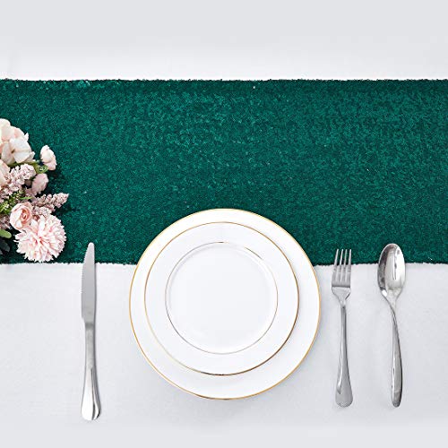 Hunter Green Sequin Table Runner - 12 x 108 Inches, 6 Pack for Wedding & Party Decor