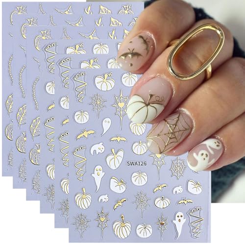 Halloween Pumpkin Ghost Nail Art Stickers - Style7 Fall Maple Leaf Bat Web 3D Decals
