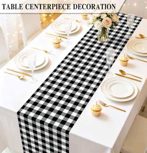 Black Gingham Disposable Table Runner Set of 6 - 14 x 108 Inch Party Decor