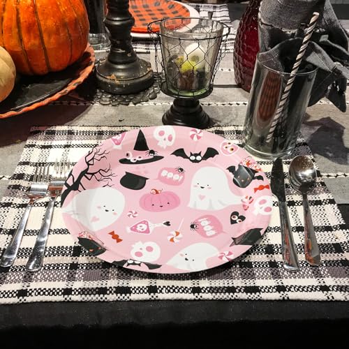 Pink Halloween Paper Plates 50 Pack - 9 Inch Disposable Ghost Party Tableware