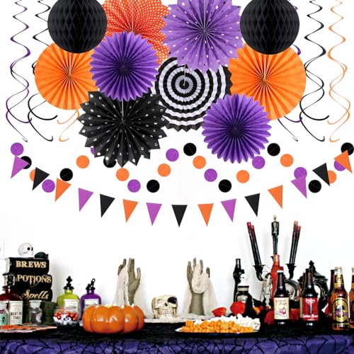 Halloween Party Decorations - 33Pcs Banners, Streamers, Pom Poms & Lanterns - Hallowmas