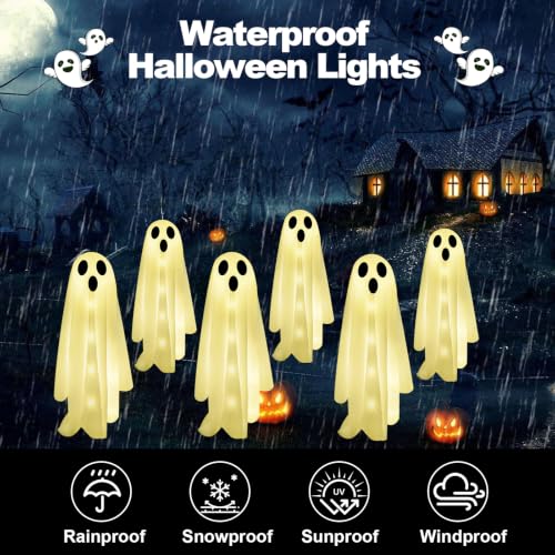 Halloween Ghost Solar Lights 6 Pack with 8 Lighting Modes - Warm White Outdoor Decorations