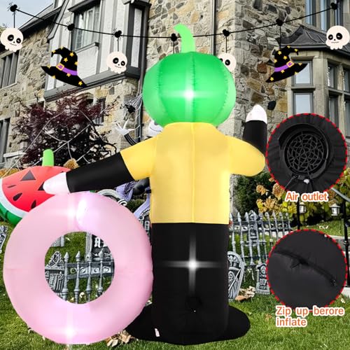 6FT Zombie Watermelon Inflatable Decoration with LED Lights - Summerween Yard & Pool Decor