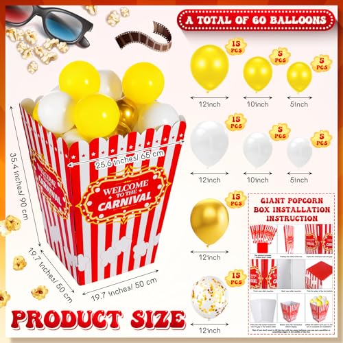 Giant Carnival Popcorn Box Decoration with 60 Balloons for Party & Event