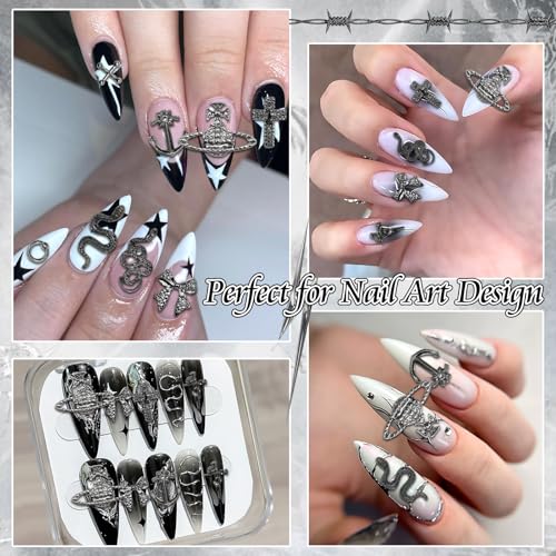 Halloween Nail Charms Set - 70pcs 3D Cross Snake Bow & Planet Black Variation 2