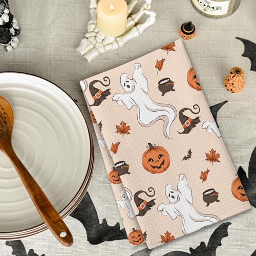 Halloween Kitchen Towels Set - Black Cat Pumpkins & Ghosts - Color 2