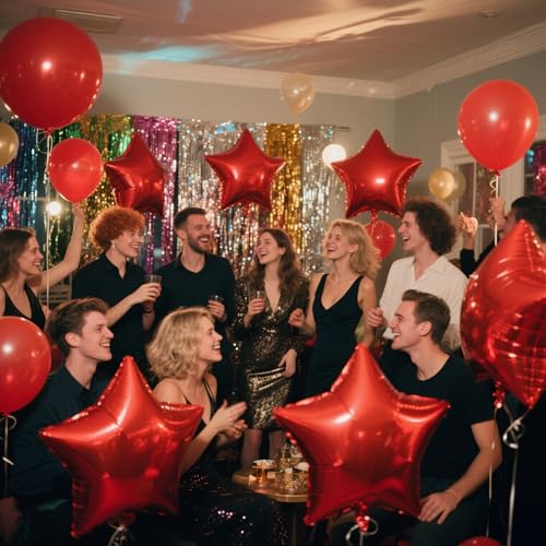 Red Star Balloons Foil Mylar Balloon Set - 12pcs 18 Inch Helium Decorations with Variation