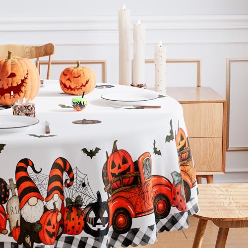 Halloween Tablecloth 60x60 Inch Round Gnome Pumpkin Ghost Decorations Waterproof