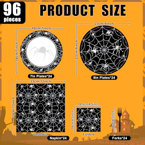 Halloween Spider Web Disposable Party Set - Serves 24 with Plates, Napkins & Forks - Variation: Spiderweb