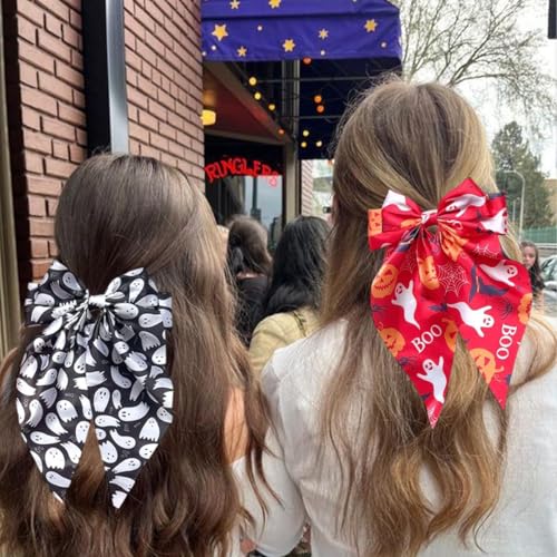 Halloween Hair Clips for Women 2-Pack Ghost Pumpkin Bows Cosplay Accessory
