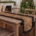 Christmas Leopard Table Runner with Black Ruffle Border - 13x72 Inches