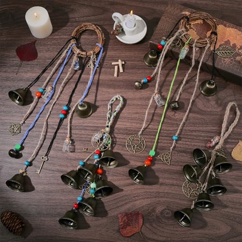Witch Bell Wind Chime Decoration Set with Wreath & Charms - Style 3