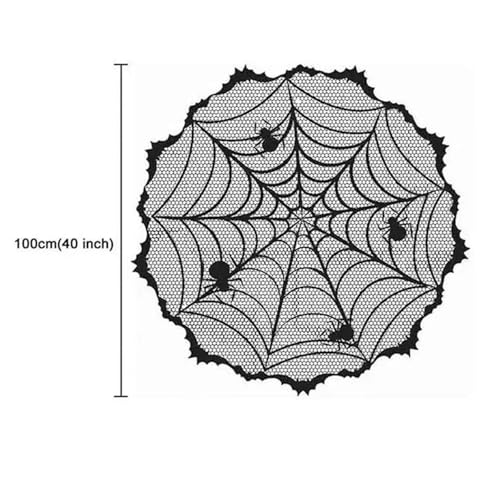 Halloween Lace Tablecloth with Spider Web Design, 40 Inch Spooky Party Decor