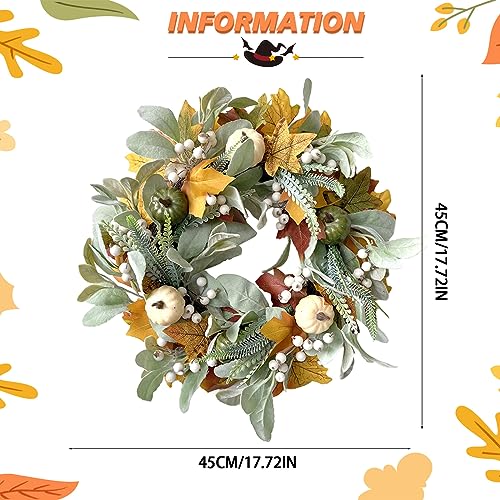 Fall Wreath Full Handcrafted Autumn Front Door Wreath with Pumpkins Maple Leaves Berries Green Leaf - Fall Decor