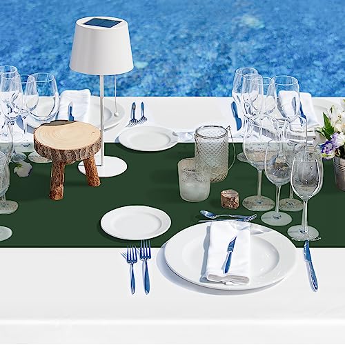 Disposable Plastic Tablecloths 54x108 Inches - White and Dark Green, Pack of 3