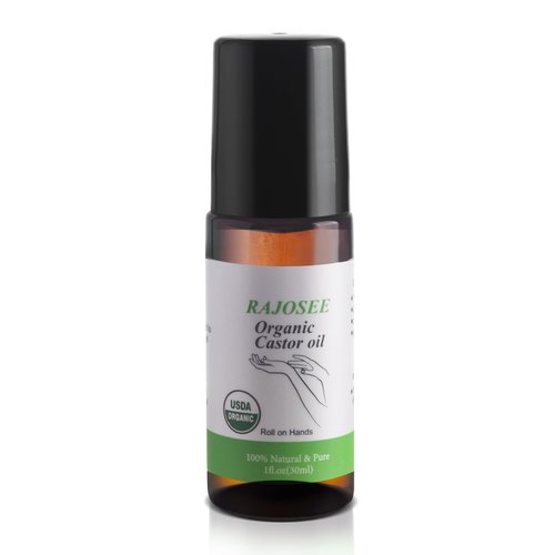 RAJOSEE Castor Oil Roll on in Glass Bottle, Certified Organic Castor Oil Roller for Body Hair Skin Lip Eyebrow Pure Organic Cold Pressed Essential Oil - 1fl.oz