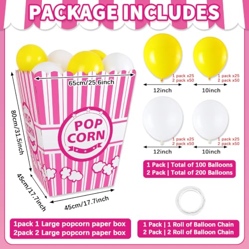 Pink Giant Popcorn Box Prop with 100 Balloons for Party Decorations - Variation of Pink / 102