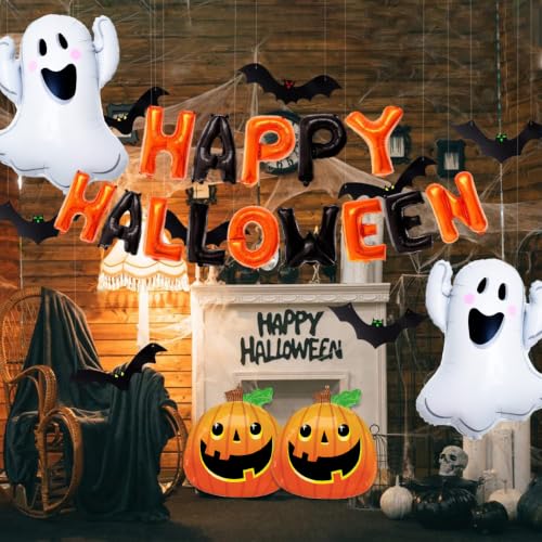 Halloween Balloons & Banner Set - Ghost, Pumpkin Foil Balloons for Party Decorations