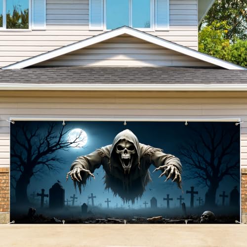 Halloween Garage Door Banner Cover - Cemetery Ghosts 7 x 16 FT Outdoor Decor - Spooky Party Supplies