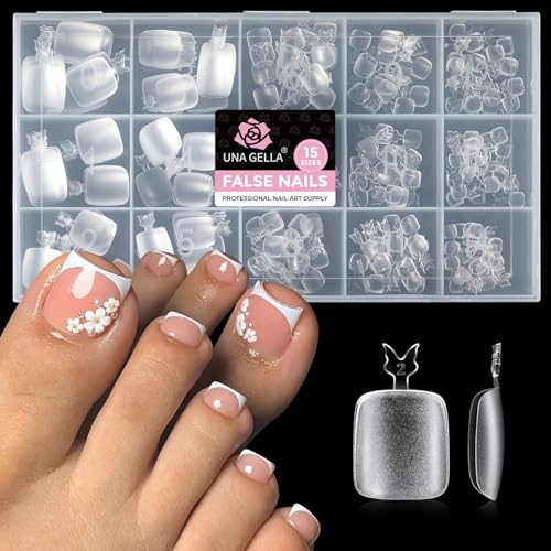UNA GELLA Square Round Toe Nail Tips Set - 312Pcs, 15 Sizes, Soft Gel, A05 Variation