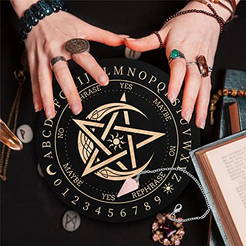Pendulum Divination Board with Rose Quartz Crystal - Wiccan Witchcraft Altar Supplies