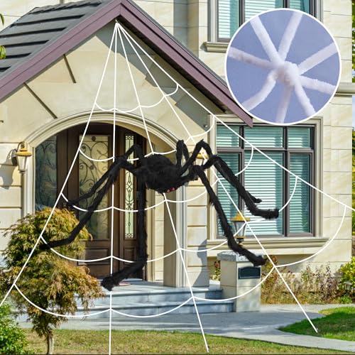 Giant Spider Web with 59-Inch Creepy Spider Halloween Outdoor Decoration