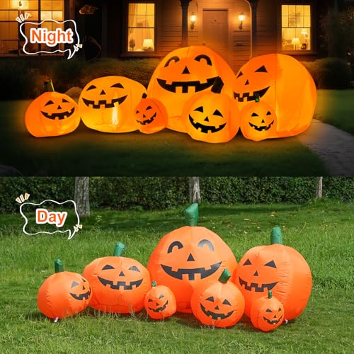 7.6 Ft LED Inflatable Pumpkin Halloween Yard Decoration with Stakes & Ropes