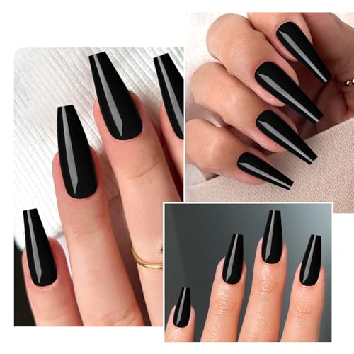 Long Black Coffin Press-On Nails with Glue & Tools – 120PCS Manicure Set