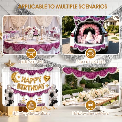 Fuchsia Silver Layered Fringe Tinsel Garland 6.6FT for Wedding Party Decorations