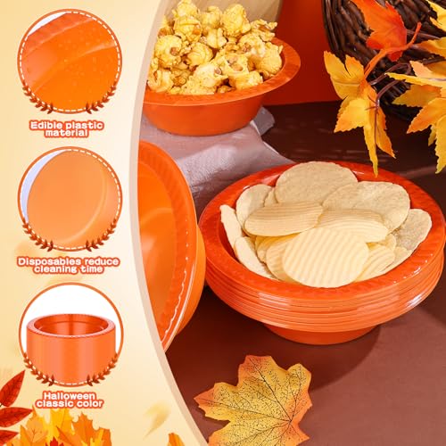 Disposable Orange Plastic Bowls for Fall & Thanksgiving - 100 Pack, 12oz