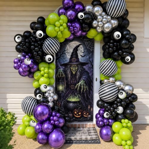 Halloween Balloon Garland Arch Kit - Purple Lime Green Black with Eyeball Balloons & Variations